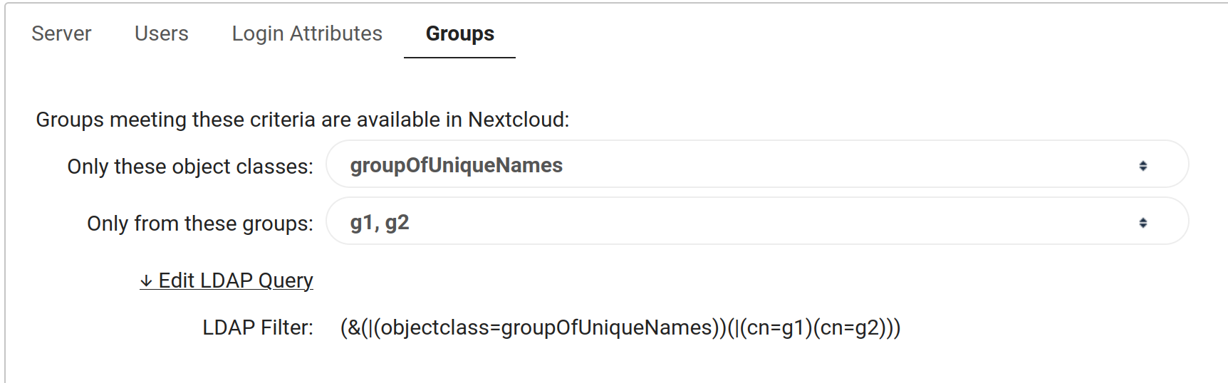 groups configuration page